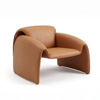 Fauteuil d'appoint en cuir courbé moderne, fauteuil individuel unique, chaise de salon de luxe pour villa, hôtel, hall d'entrée