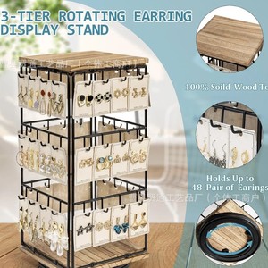 Wooden Jewelry Earring <b>Rotating</b> Storage Rack 3 Floors Multi Layer <b>Display</b> <b>Stand</b> For Home Or Store Use - Product Image 5