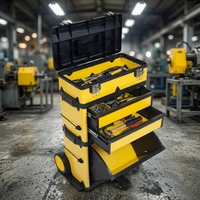Boîte à outils roulante empilable, valise en plastique à roulettes avec poignée télescopique, coffre à outils multi-compartiments pour usage en atelier 2096