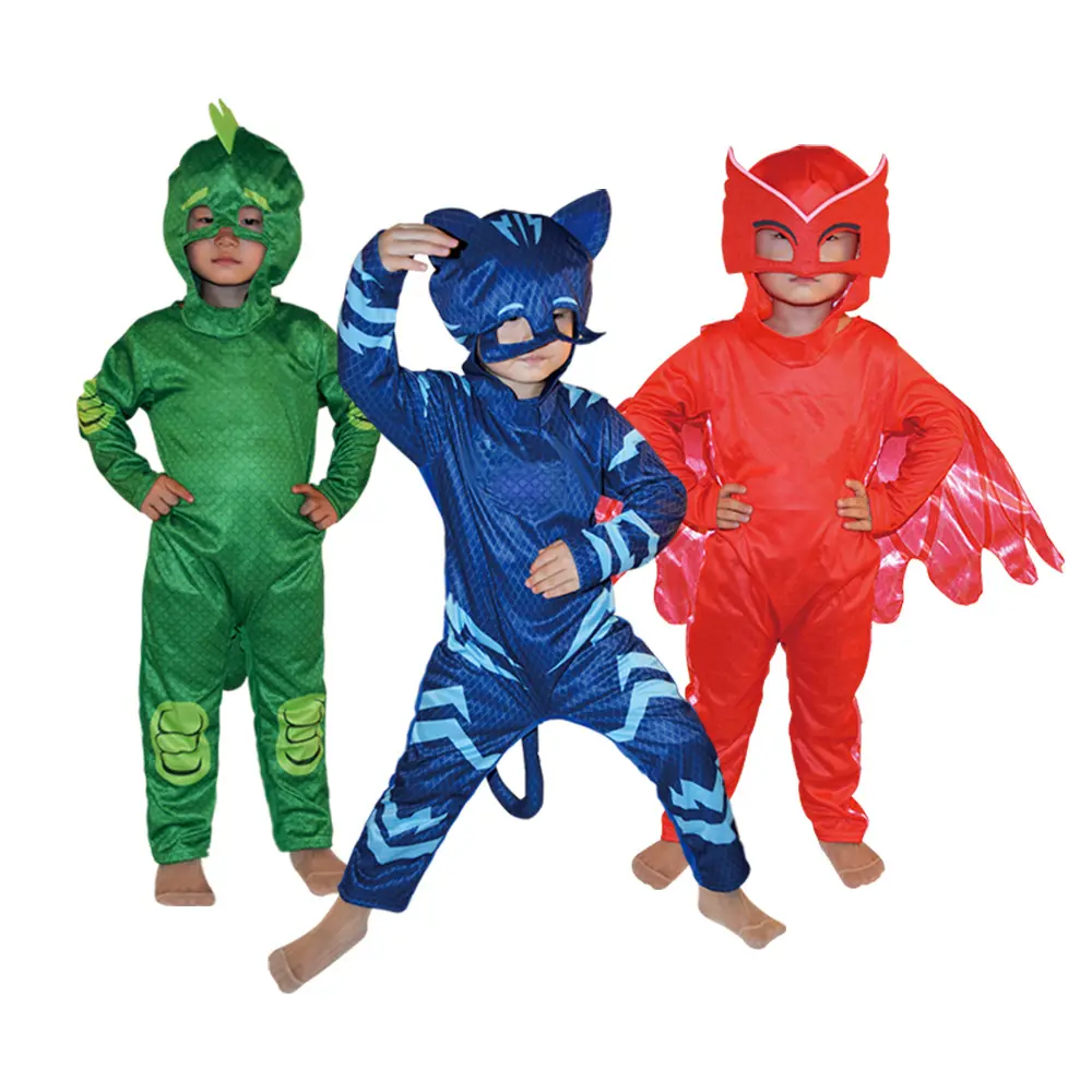 빨강/녹색/파랑 영웅 올빼미 옷 애니메이션 의상 할로윈 어린이 가면 의상