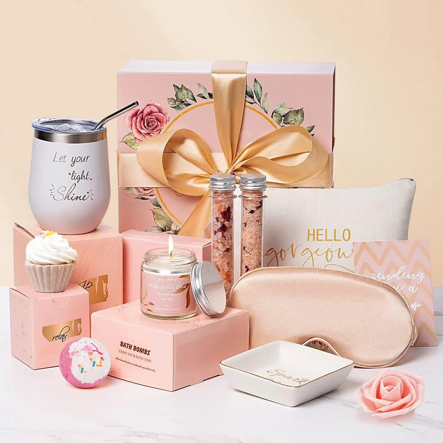 Cestino regalo di compleanno naturale di natale Self Care Luxury Spa Day Kit candela di sale da bagno set di regali di rilassamento fatti a mano per le donne