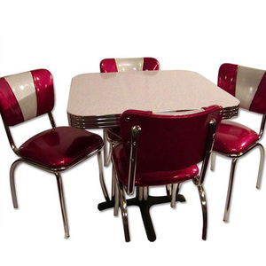Personalizzato rosso e bianco 1950 retrò sala da pranzo sedia e tavolo Set 4 posti ristorante mobili <span class=keywords><strong>in</strong></span> acciaio inox - Product Image 6