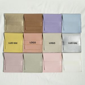 Pochette en cuir PU personnalisée avec logo imprimé pour bijoux, emballage de boucles d'oreilles, sac cadeau pour bijoux en or, enveloppe anti-poussière - Product Image 5