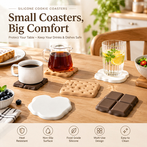Juego de Posavasos de Silicona de Grado Alimenticio, Diseño de Galleta y Chocolate, Ecológicos, Resistentes al Calor, Antideslizantes, Aptos para Lavavajillas - Product Image 1