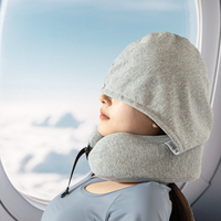YUE RISE Oreiller de voyage en mousse à mémoire de forme à capuche, amovible, en tricot doux, compact, pliable et léger, pour les voyages en avion et en bus