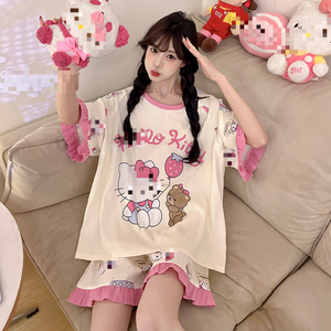 <span class=keywords><strong>Camicia</strong></span> <span class=keywords><strong>da</strong></span> <span class=keywords><strong>Notte</strong></span> Estiva per Ragazze con Maniche a Sbuffo a Forma di Foglia di Loto, in <span class=keywords><strong>Cotone</strong></span> Morbido, con Stampa Cartoon Carina, Doppio Strato Corto - Product Image 2