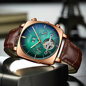 Reloj mecánico automático Ailang Skeleton Square para hombre, correa de cuero genuino, cronógrafo resistente al agua 3Bar, indicador de fecha - Product Image 2