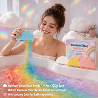 Juego de Bombas de Baño Arcoíris OEM, 4 Piezas de 120g Cada Una, a Base de Plantas, Hechas a Mano, Blancas, Azules, Amarillas, Rosas, Coloridas, Efervescentes, Hidratantes, en Caja de Regalo