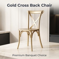 Chaise classique en bois de hêtre à dossier croisé avec finition dorée pour la location de fêtes de luxe et les événements professionnels de banquets hôteliers