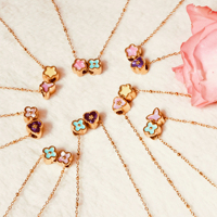 N52Y Nuevo Collar de Acero Inoxidable Chapado en Oro de 18K, Resistente al Agua, con Retención de Color, Esmalte Brillante, Cuentas, Flores, Corazón y Estrella para Mujer