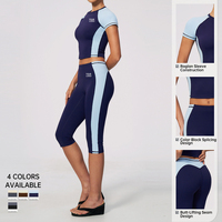 Ensemble de vêtements de fitness personnalisés pour femmes, t-shirt à manches raglan, haut de yoga, leggings capri, vêtements de sport, fabricant en gros