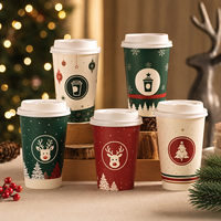 Gobelet en papier recyclable à paroi simple Allwin Packfactory avec logo personnalisé, 10 oz, 12 oz, 16 oz, motif festif pour cadeau de Noël, fête