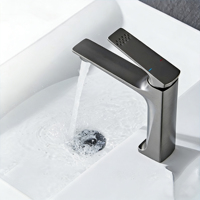 Robinet de lavabo moderne monotrou à monocommande en zinc chromé avec cartouche céramique et débit contrôlé
