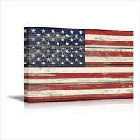 USA ธงผ้าใบ Art Wall Decor Plaque VINTAGE ไม้พื้นหลัง