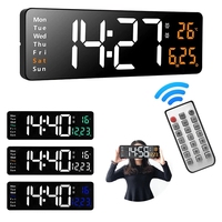 Horloge murale numérique moderne LED électrique de grande taille avec télécommande, affichage de la température, luminosité réglable, date, semaine, pour table