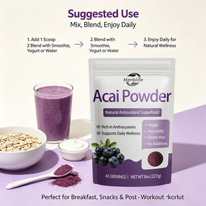 Poudre d'açaï en marque blanche OEM/ODM pour smoothies, 45 portions, 227g, superaliment antioxydant naturel, végétalien, sans OGM, sans gluten - Product Image 4