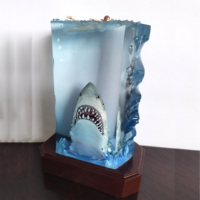 Nouvelle Lampe de Bureau LED en Résine Époxy, Modèle Requin Océanique Peint à la Main, Alimentée par USB, Design Unique, Veilleuse pour la Maison