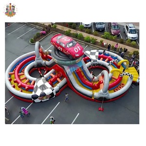 大型湾曲ダブルスライド障害物コースインフレータブル城プレミアム品質遊び場スライド工場販売 - Product Image 6