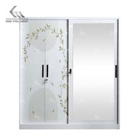 Armoire métallique pour vêtements, penderie en acier imprimé pour chambre à coucher, armoire de rangement à 3 portes en acier avec tiroir