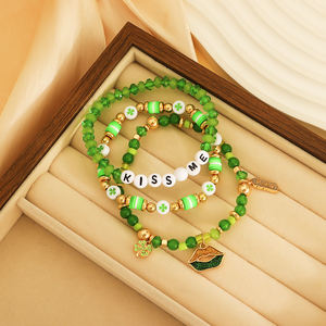 Pulsera de moda diseño letra "<span class=keywords><strong>kissme</strong></span>" con cuentas labio verde pulsera de moda pulsera de regalo de capas de letras personalizadas para mujer - Product Image 6