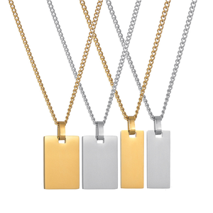 Özel kişiselleştirilmiş kazınmış metin adı dikdörtgen kare çubuk kolye erkekler için paslanmaz çelik takı kolye - Product Image 1