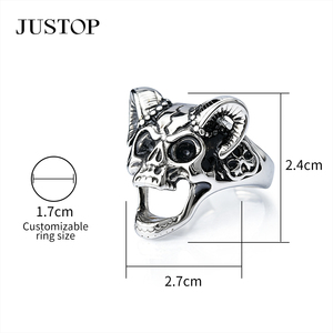 JUSTOP Men's Punk Skeleton Cocktail <b>Ring</b> 925 Silver Plated Stainless Steel <b>Adjustable</b> <b>Size</b> Fashion Jewelry - Product Image 1