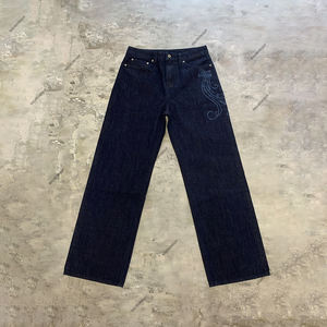 Custom Japanese Selvedge Raw Indigo <strong>Denim</strong> <strong>Jeans</strong> for Men | Wide Leg Vintage Straight Fit <strong>Denim</strong> Pants with Laser Engraved Logo - Product Image 1