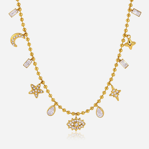 Collar con Colgante de Estrella y Luna con Ojo Turco, Chapado en Oro de 18K, de Acero Inoxidable, con Cadena de Cuentas, para Mujer, de J&D Jewelry - Product Image 1