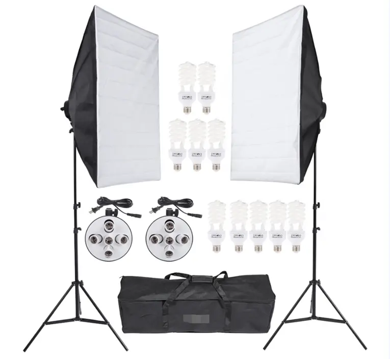 photography Studio Softbox Kit Photo Lighting Five-capped Lamp Holder Lighting+ 50*70cm Softbox+2m Light Stand Photo Soft Box