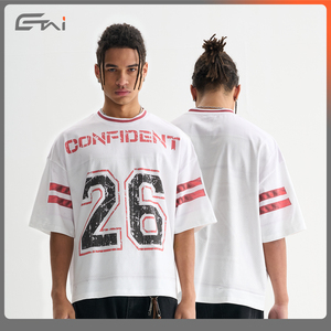 Impression 3D Boxy Fit T-shirt côtelé Maillot rétro 100% coton 260gsm Femmes Hommes Logo personnalisé T-shirt pour Streetwear sportif - Product Image 5