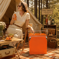 Glacière rétro orange en métal à livraison rapide, durable et isolée, avec poignée en acier inoxydable pour le camping, les pique-niques et les barbecues