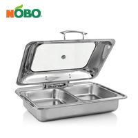 Chauffe-Plat Professionnel Hydraulique à Couvercle Roulant pour Buffet, Réchaud Alimentaire en Acier Inoxydable 9L Rectangulaire, Luxe Doré