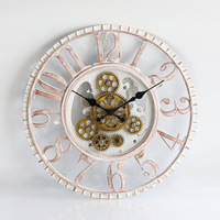Horloge murale mécanique à engrenages mobiles en plastique de style vintage ancien, design 2019