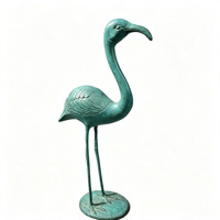 Ensemble de 2 statues de flamants roses en aluminium, finition verdigris, sculptures d'oiseaux, art pour extérieur, jardin, étang, pelouse, patio, décoration de la maison, ornement