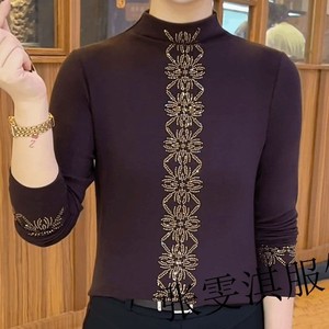 Women's Knit <b>Top</b> High Neck Solid Color Rhinestone Base <b>Layer</b> Plus Size Soft Acrylic Fiber Autumn Winter Wear - Product Image 5