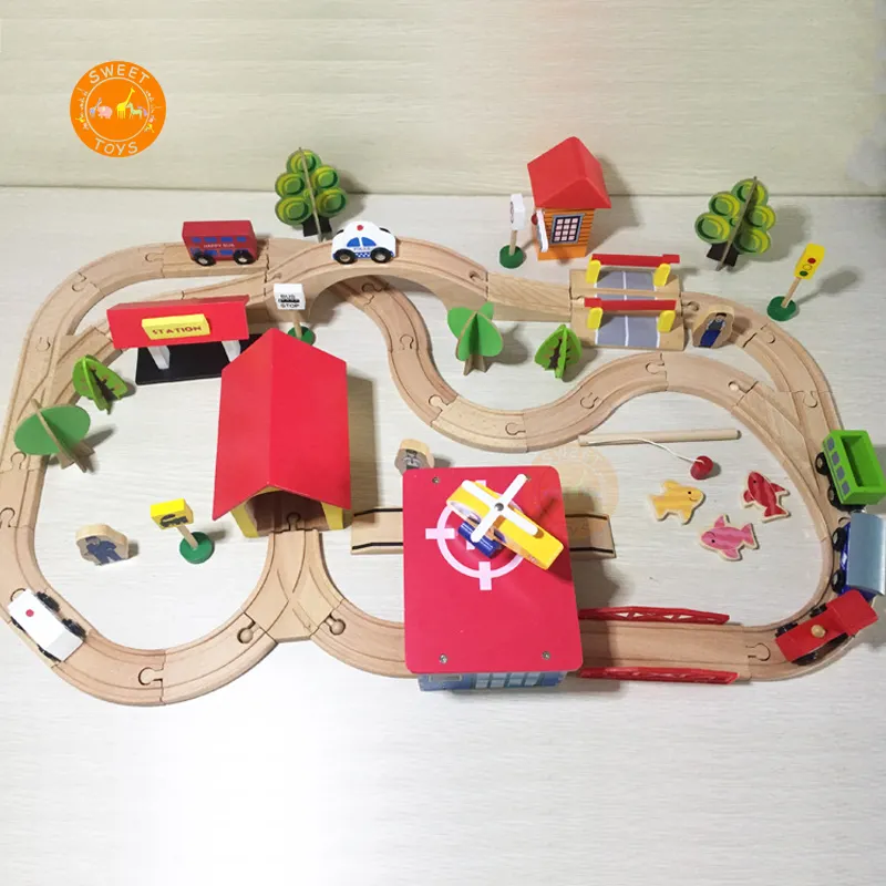 Neue design kinder holz track racer zug set DIY Eisenbahn Brücke Expansion Track Pädagogisches Spielzeug