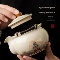 Service à thé Kung Fu en céramique Ru, théière et bol à thé anti-brûlure, design rétro de luxe léger, pour une personne, pour la maison