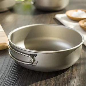 Bol de camping compact en titane pur de qualité supérieure, 500 ml, à paroi simple, avec poignée pliable, design ultraléger et portable, pour la randonnée et le backpacking - Product Image 1