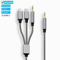 Câble audio auxiliaire Justlink 3-en-1 3,5 mm vers Type-C tressé HiFi stéréo pour haut-parleur de voiture, téléphone, iPhone