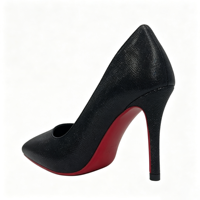 Chaussures de danse latine classiques en cuir noir brillant, talons rouges premium, doublure en coton doux, bout pointu, coupe basse pour femmes