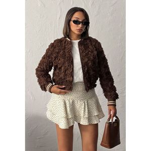 Topshow - Chaqueta con Cremallera y Estampado de Rosas al por Mayor - BURGUNDY - Product Image 3