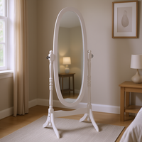 Traditional Oval Standing Floor Mirror 59.25 In Tall White Wooden Frame Full Length For Bedroom Home Decor