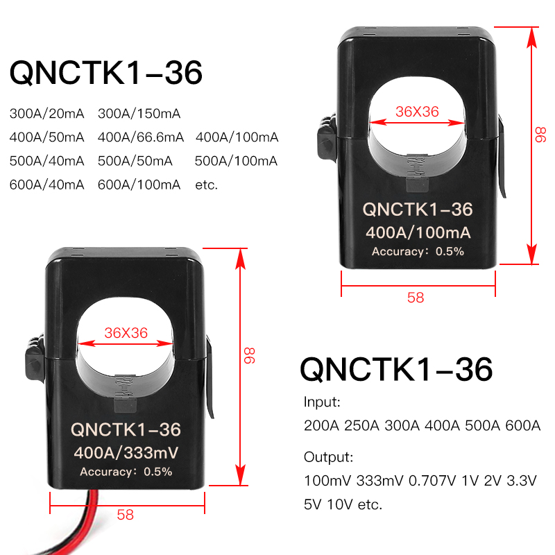 Manufacturer Split Core Current Transformer 333mV Snap on Current Sensor QNCTK1-50 1500A Clamp CT Current Transformer 1000A 1V