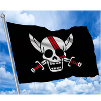 Drapeau de pirate anime personnalisé Jolly Roger avec croix de mort, carré, imperméable, en polyester, avec mât en aluminium, pour décoration de fête cosplay et extérieur