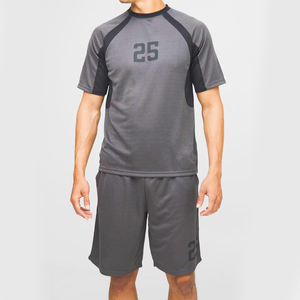 Black Breathable Summer Casual Printed Varsity Mesh <b>T</b>-Shirt and Short Set Athletic <b>Track</b> Suit 2-Piece with Front Logo - Product Image 1