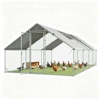 Poulailler métallique de 258 pieds carrés avec accès facile, en tuyaux galvanisés robustes, couverture de toit résistante aux intempéries, enclos extérieur pour volailles