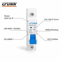 Disjoncteur miniature en plastique LEIYUN DZ47-63 1P C10 C16 C25 C32 63A MCB 6kA à montage sur rail DIN pour usage domestique