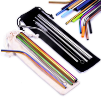 Vente en gros de pailles colorées réutilisables en acier inoxydable 304 personnalisées, accessoires pour boissons, ensemble de 4 pièces de pailles en métal