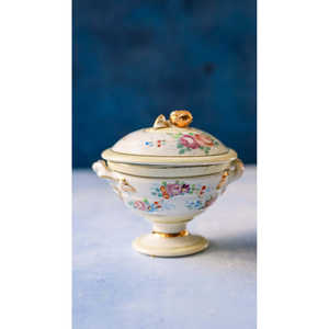 Azucarero de Porcelana y Vidrio con Rosas Pintadas a Mano, Estilo Francés de Lujo, Marca Daniele F., para Uso en Restaurantes - Product Image 1