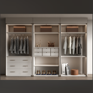 Best Seller Modern Minimalist Light Beige 3-Zone <strong>Wardrobe</strong> Hanging Drawers <strong>Shoe</strong> <strong>Storage</strong> With Metal Handles - Product Image 1